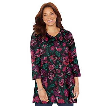 Catherines Women's Plus Size Easy Fit 3/4-Sleeve V-Neck Tunic