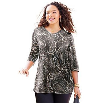 Catherines Women's Plus Size Easy Fit 3/4-Sleeve V-Neck Tunic