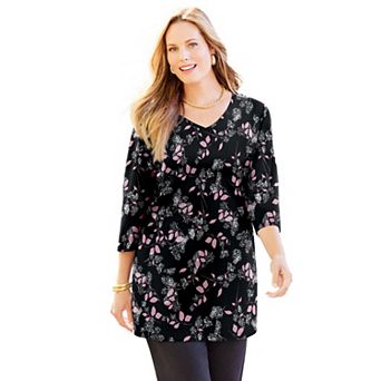 Catherines Plus Size Easy Fit 3/4-Sleeve V-Neck Tunic