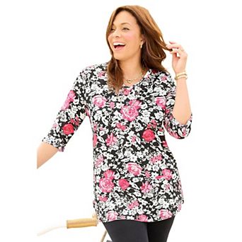 Catherines Women's Plus Size Easy Fit 3/4-Sleeve V-Neck Tunic
