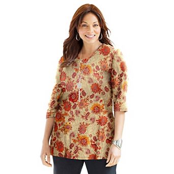 Catherines Women's Plus Size Easy Fit 3/4-Sleeve V-Neck Tunic