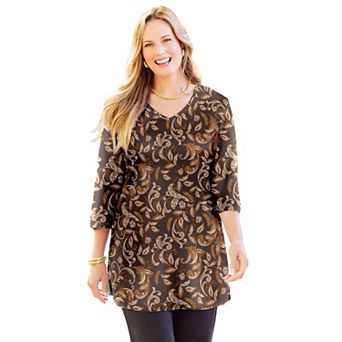Catherines Plus Size Easy Fit 3/4-Sleeve V-Neck Tunic