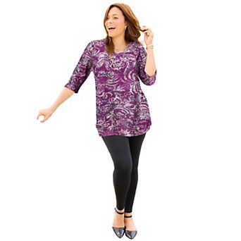 Catherines Women's Plus Size Easy Fit 3/4-Sleeve V-Neck Tunic