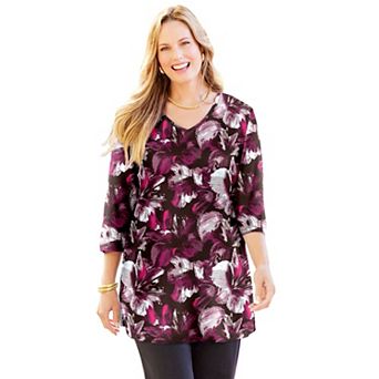 Catherines Plus Size Easy Fit 3/4-Sleeve V-Neck Tunic