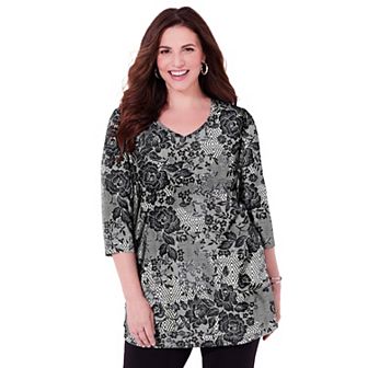 Catherines Women's Plus Size Easy Fit 3/4-Sleeve V-Neck Tunic