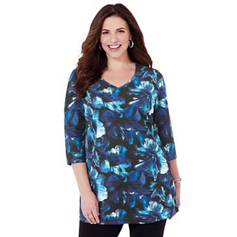 Catherines Women's Plus Size Easy Fit 3/4-Sleeve V-Neck Tunic