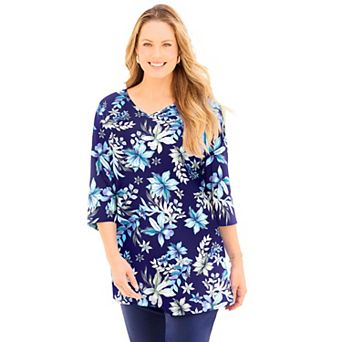 Catherines Plus Size Easy Fit 3/4-Sleeve V-Neck Tunic