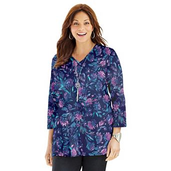 Catherines Plus Size Easy Fit 3/4-Sleeve V-Neck Tunic