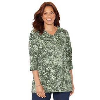 Catherines Plus Size Easy Fit 3/4-Sleeve V-Neck Tunic