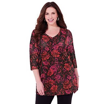 Catherines Women's Plus Size Easy Fit 3/4-Sleeve V-Neck Tunic