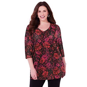 Catherines Plus Size Easy Fit 3/4-Sleeve V-Neck Tunic