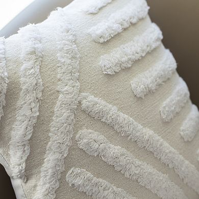 Handwoven Cotton Throw Pillow Cover, White Tufted Line Pattern and Tassel Corners, without Filler
