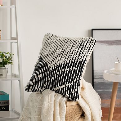 Handwoven Cotton Throw Pillow Cover with Embossed white dots on Black, without Filler