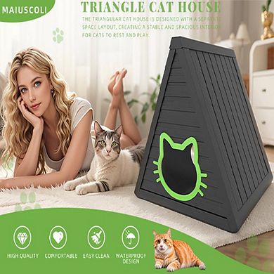 Cat House for Outdoor Weatherproof Shelter Cats Triangle Moisture and Odor Resistant
