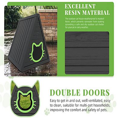 Cat House for Outdoor Weatherproof Shelter Cats Triangle Moisture and Odor Resistant