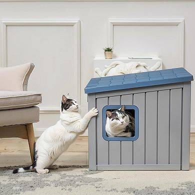 Pet House Indoor Outdoor Use Easy to Clean Durable Slanted Top Cat Bed Perfect for Cats or Dog