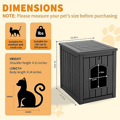 Outdoor Cat House Weatherproof Resin for Outdoor Cats, Durable Insulated Shelter for Garden Patio