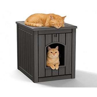 Outdoor Cat House Weatherproof Resin for Outdoor Cats, Durable Insulated Shelter for Garden Patio