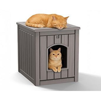 Outdoor Cat House Weatherproof Resin for Outdoor Cats, Durable Insulated Shelter for Garden Patio