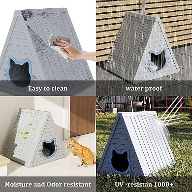 Cat House for Outdoor Weatherproof Shelter Cats Triangle Moisture and Odor Resistant