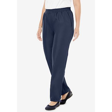 Woman Within Plus Size Petite Woven Hassle-Free Pull-On Pants