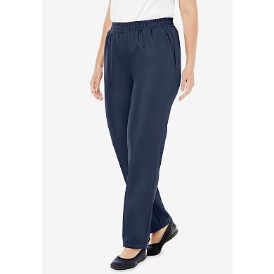 Woman Within Plus Size Petite Woven Hassle-Free Pull-On Pants