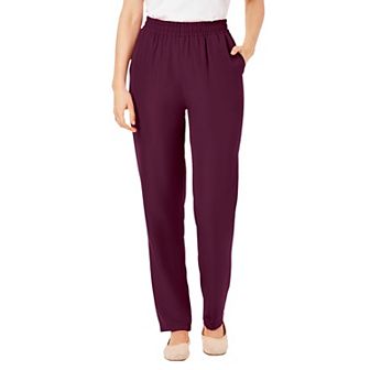 Woman Within Plus Size Petite Woven Hassle-Free Pull-On Pants