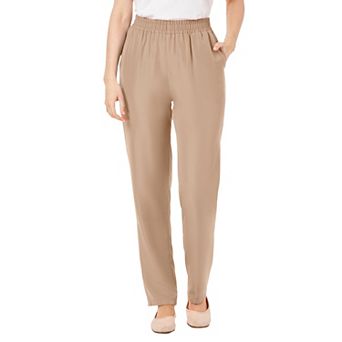 Woman Within Plus Size Petite Woven Hassle-Free Pull-On Pants