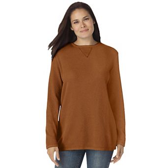 Woman Within Plus Size Long-Sleeve Crewneck Soft Waffle Knit Thermal Shirt