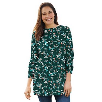 Woman Within Plus Size Long-Sleeve Crewneck Soft Waffle Knit Thermal Shirt