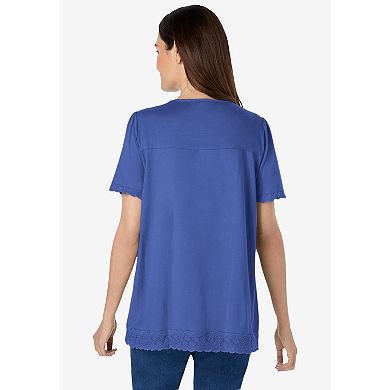 Woman Within Women's Plus Size Lace-Trim Pintucked Tunic