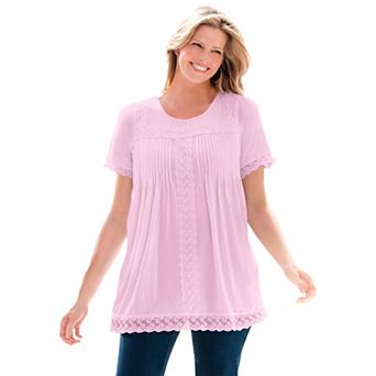 Woman Within Plus Size Lace-Trim Pintucked Tunic