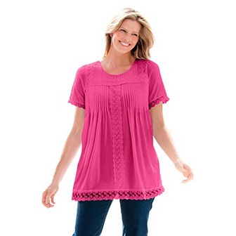 Woman Within Women's Plus Size Lace-Trim Pintucked Tunic