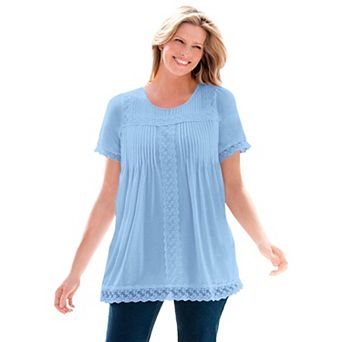 Woman Within Plus Size Lace-Trim Pintucked Tunic