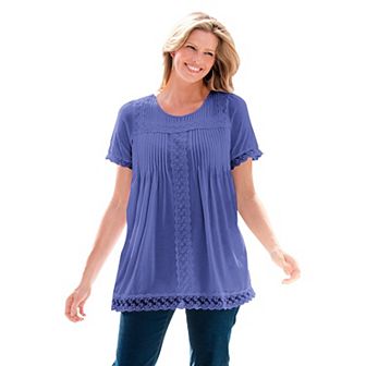 Woman Within Women's Plus Size Lace-Trim Pintucked Tunic