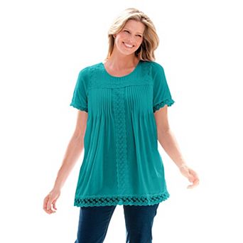 Woman Within Plus Size Lace-Trim Pintucked Tunic
