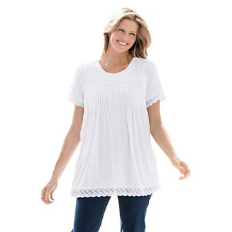 Woman Within Women's Plus Size Lace-Trim Pintucked Tunic