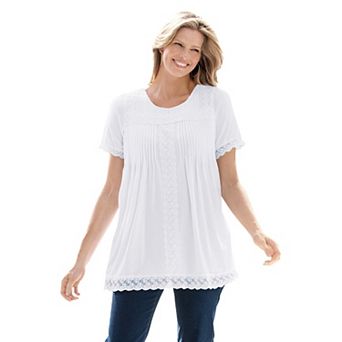 Woman Within Plus Size Lace-Trim Pintucked Tunic