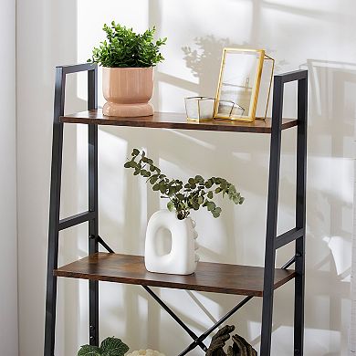 Jomeed Rustic Modern 4 Tier Wood And Steel Bookshelf Storage Organizer Shelf