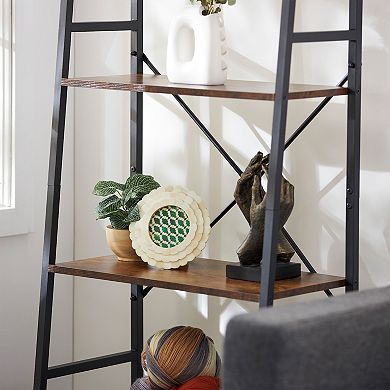 Jomeed Rustic Modern 4 Tier Wood And Steel Bookshelf Storage Organizer Shelf