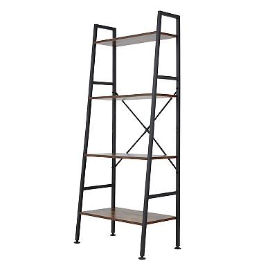 Jomeed Rustic Modern 4 Tier Wood And Steel Bookshelf Storage Organizer Shelf