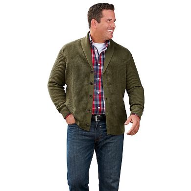KingSize Men's Big & Tall Shaker Knit Shawl-Collar Cardigan Sweater