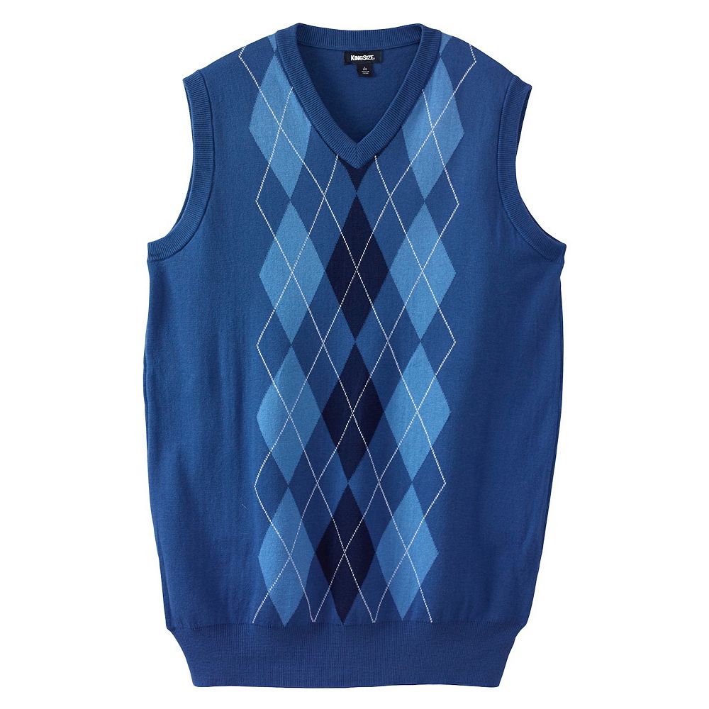 KingSize Men s Big Tall V Neck Argyle Sweater Vest Blue Argyle