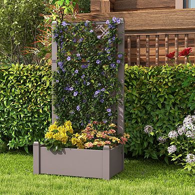 Outdoor Planter Box Self-watering Raised Garden Bed Trellis With Water Level Indicator