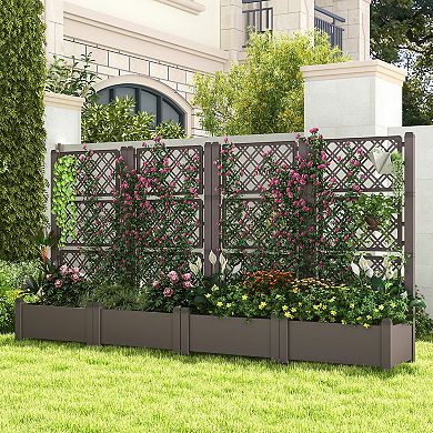 Outdoor Planter Box Self-watering Raised Garden Bed Trellis With Water Level Indicator