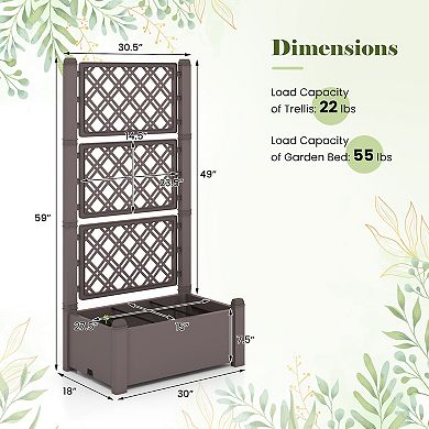 Outdoor Planter Box Self-watering Raised Garden Bed Trellis With Water Level Indicator