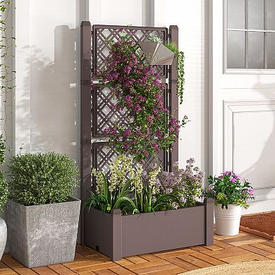 Outdoor Planter Box Self-watering Raised Garden Bed Trellis With Water Level Indicator
