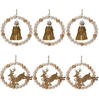 Add Woodland Charm with Wood Beaded Tree and Deer Ornaments (Set of 6)