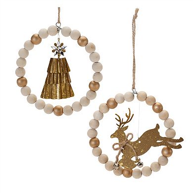 Add Woodland Charm with Wood Beaded Tree and Deer Ornaments (Set of 6)