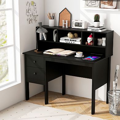 48 Inch Computer Desk With Drawers Power Outlets And 5-Cubby Hutch